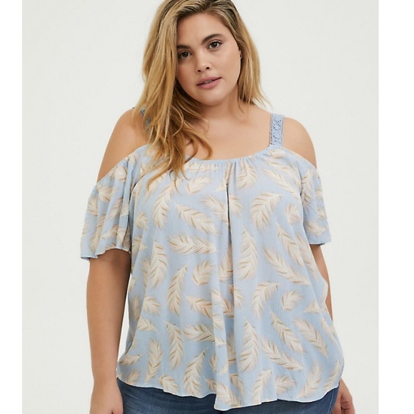 Torrid light blue feather cold shoulder blouse